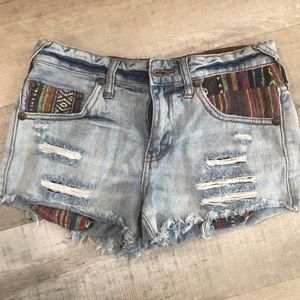 Free People jean shorts tribal print hippie womens